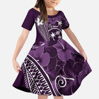FSM Chuuk Family Matching Puletasi and Hawaiian Shirt Turtle Tropical Flowers Polynesian - Purple LT14 Daughter's Dress Purple - Polynesian Pride