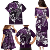 FSM Chuuk Family Matching Puletasi and Hawaiian Shirt Turtle Tropical Flowers Polynesian - Purple LT14 - Polynesian Pride