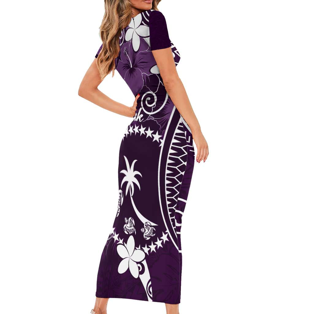FSM Chuuk Family Matching Short Sleeve Bodycon Dress and Hawaiian Shirt Turtle Tropical Flowers Polynesian - Purple LT14 - Polynesian Pride