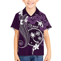 FSM Chuuk Family Matching Short Sleeve Bodycon Dress and Hawaiian Shirt Turtle Tropical Flowers Polynesian - Purple LT14 Son's Shirt Purple - Polynesian Pride