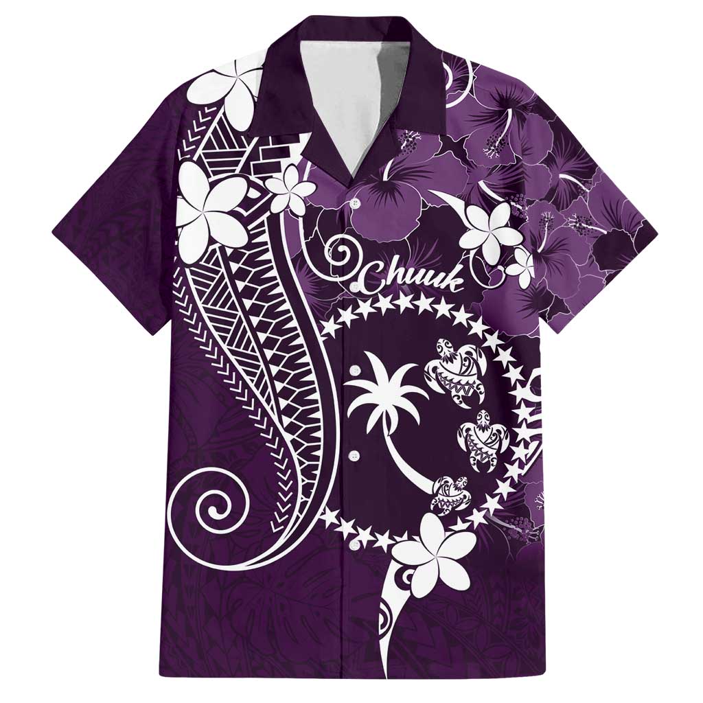FSM Chuuk Family Matching Summer Maxi Dress and Hawaiian Shirt Turtle Tropical Flowers Polynesian - Purple LT14 Dad's Shirt - Short Sleeve Purple - Polynesian Pride