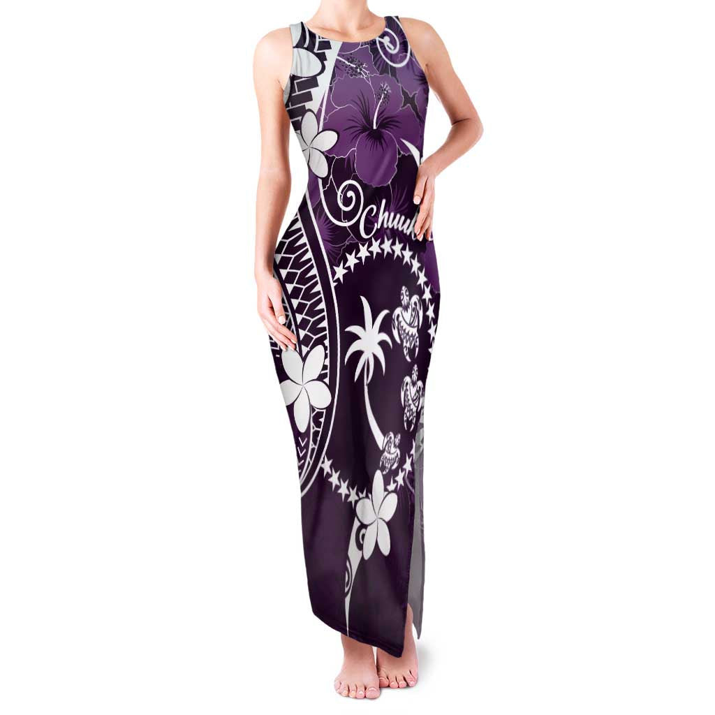 FSM Chuuk Family Matching Tank Maxi Dress and Hawaiian Shirt Turtle Tropical Flowers Polynesian - Purple LT14 Mom's Dress Purple - Polynesian Pride