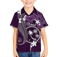 FSM Chuuk Family Matching Tank Maxi Dress and Hawaiian Shirt Turtle Tropical Flowers Polynesian - Purple LT14 Son's Shirt Purple - Polynesian Pride