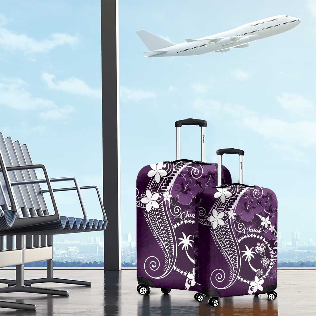 FSM Chuuk Luggage Cover Turtle Tropical Flowers Polynesian - Purple