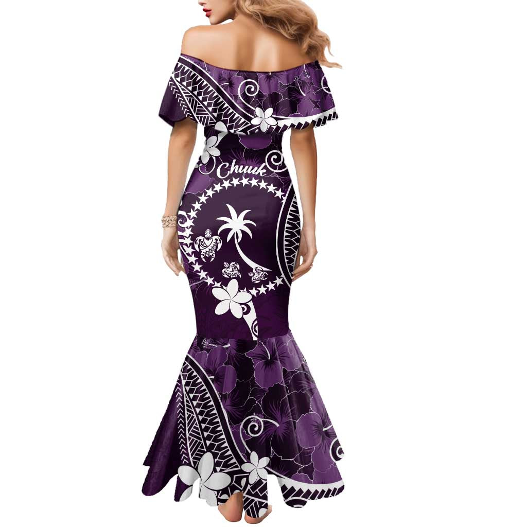 FSM Chuuk Mermaid Dress Turtle Tropical Flowers Polynesian - Purple