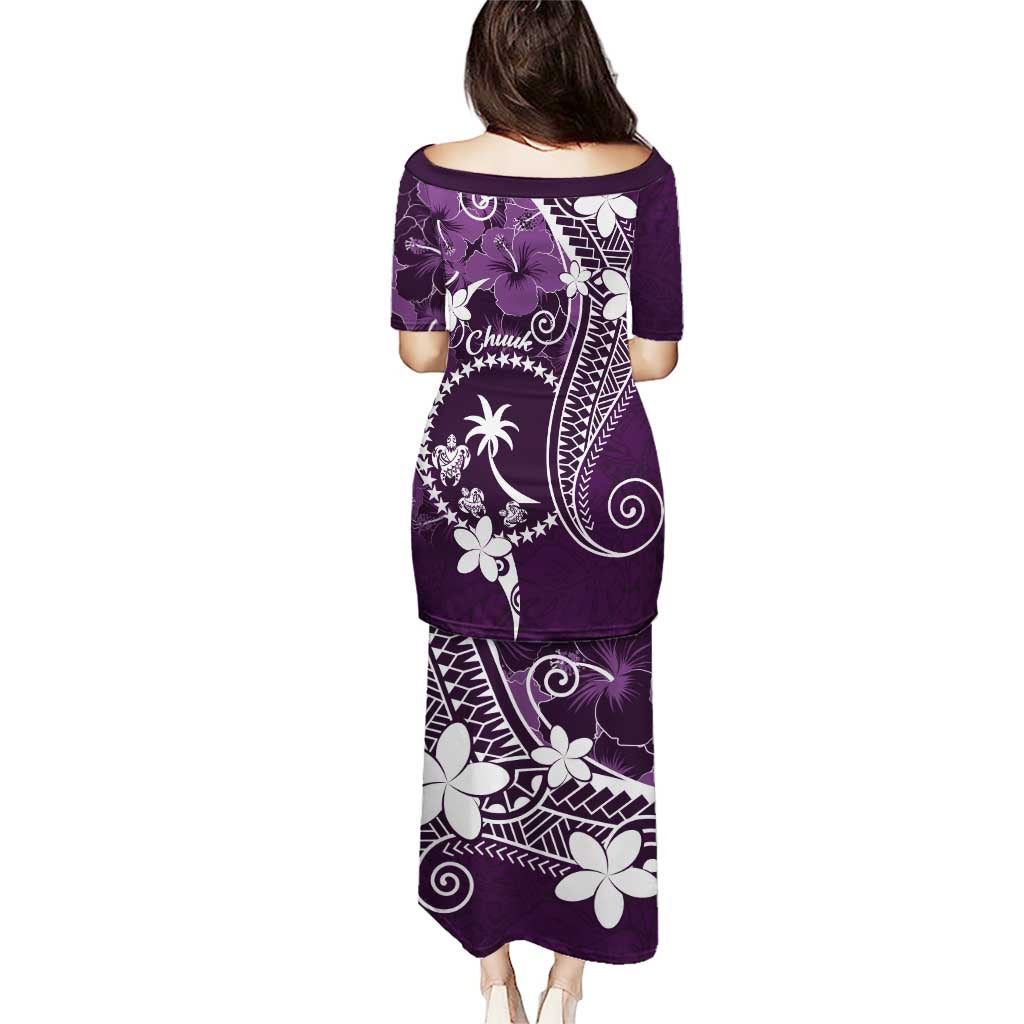 FSM Chuuk Puletasi Turtle Tropical Flowers Polynesian - Purple LT14 - Polynesian Pride