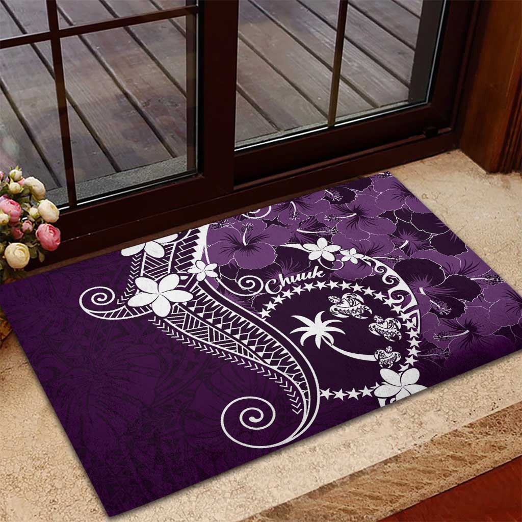 FSM Chuuk Rubber Doormat Turtle Tropical Flowers Polynesian - Purple LT14 - Polynesian Pride
