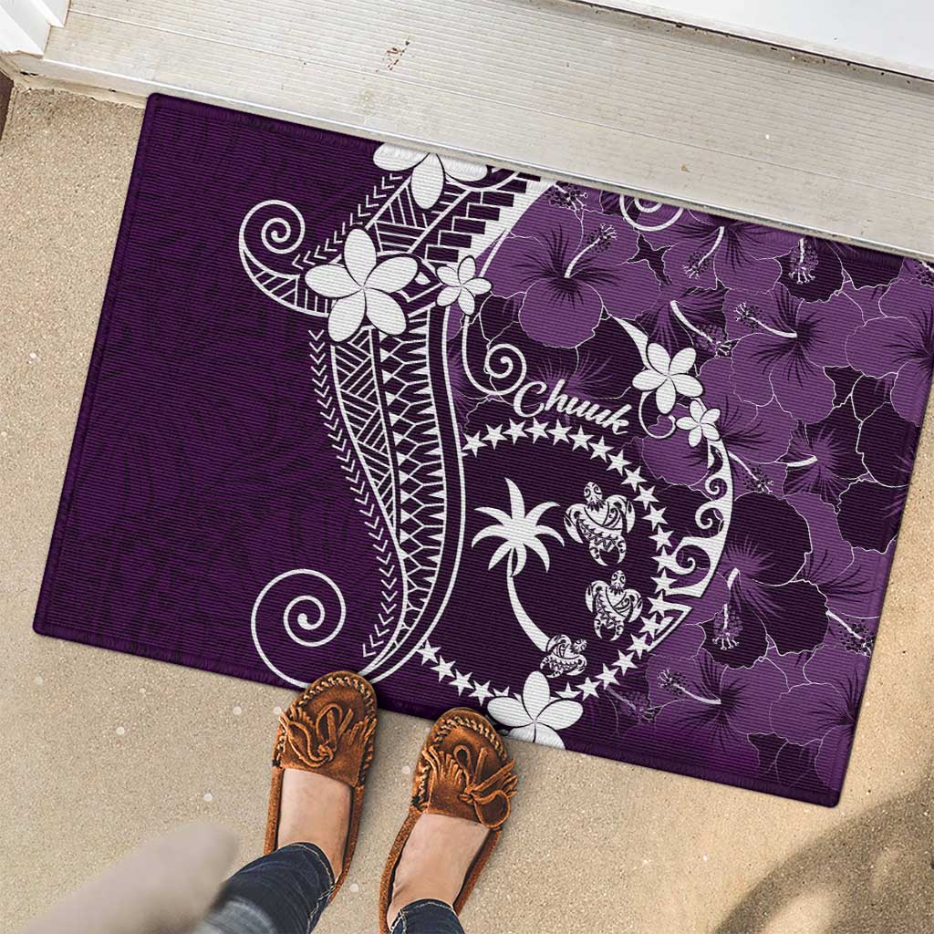 FSM Chuuk Rubber Doormat Turtle Tropical Flowers Polynesian - Purple LT14 - Polynesian Pride