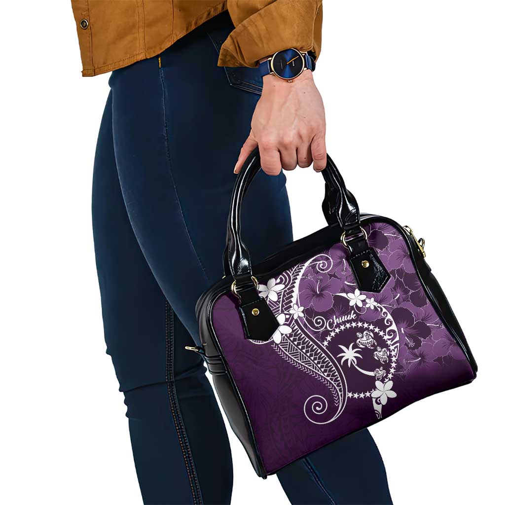 FSM Chuuk Shoulder Handbag Turtle Tropical Flowers Polynesian - Purple LT14 - Polynesian Pride