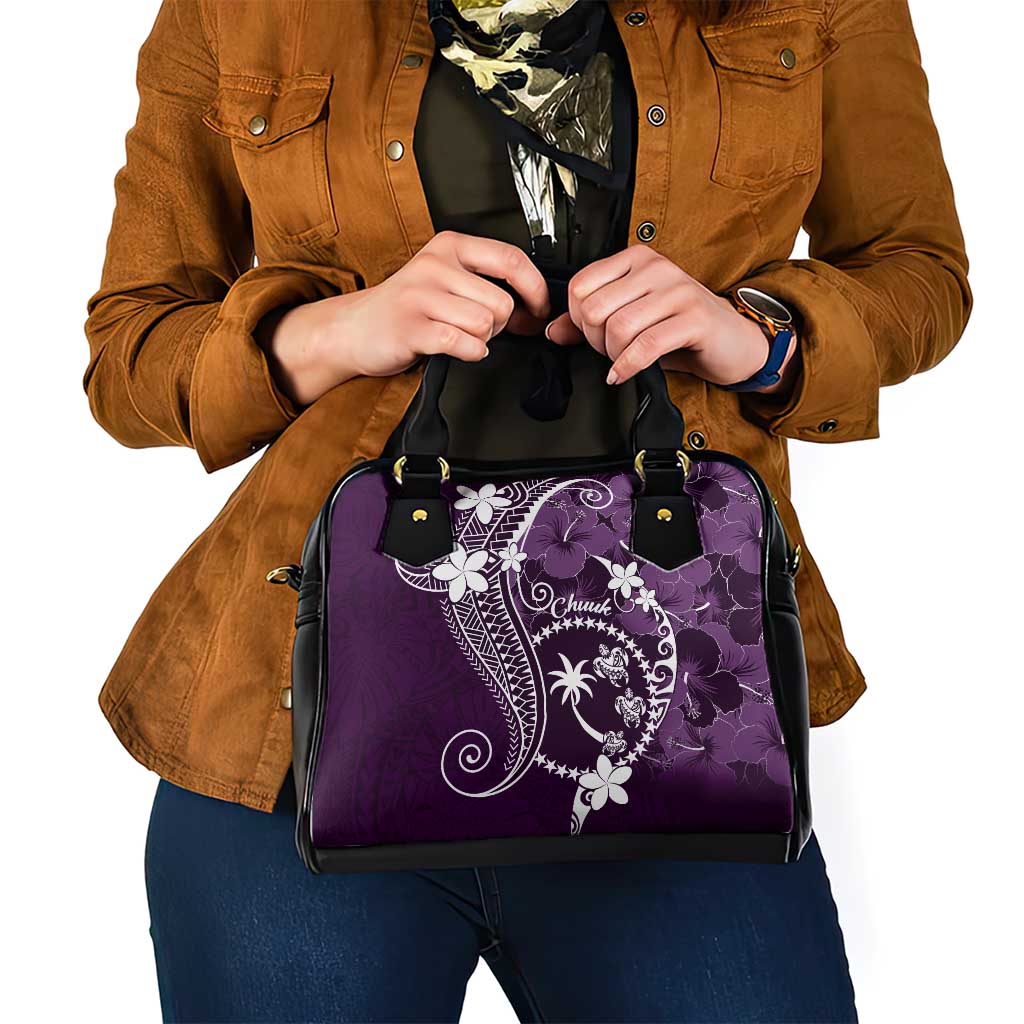 FSM Chuuk Shoulder Handbag Turtle Tropical Flowers Polynesian - Purple LT14 - Polynesian Pride
