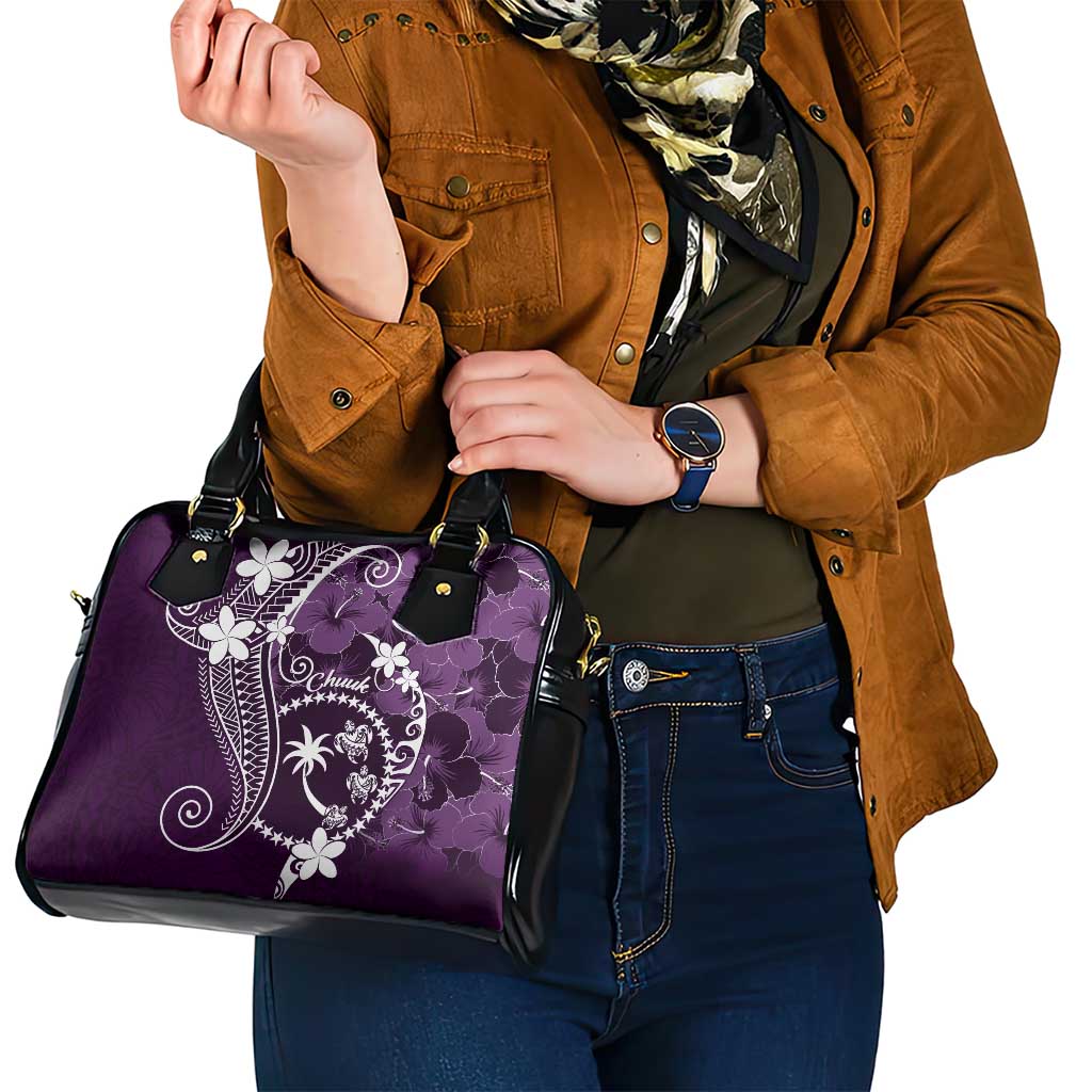 FSM Chuuk Shoulder Handbag Turtle Tropical Flowers Polynesian - Purple LT14 - Polynesian Pride