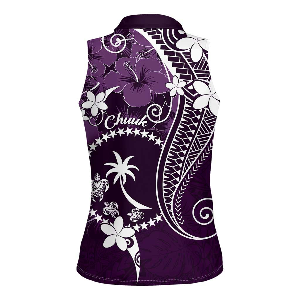 FSM Chuuk Women Sleeveless Polo Shirt Turtle Tropical Flowers Polynesian - Purple LT14 - Polynesian Pride