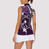FSM Chuuk Women Sleeveless Polo Shirt Turtle Tropical Flowers Polynesian - Purple LT14 - Polynesian Pride