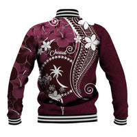FSM Chuuk Baseball Jacket Turtle Tropical Flowers Polynesian - Pink