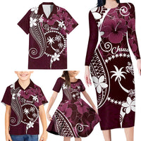 FSM Chuuk Family Matching Long Sleeve Bodycon Dress and Hawaiian Shirt Turtle Tropical Flowers Polynesian - Pink LT14 - Polynesian Pride