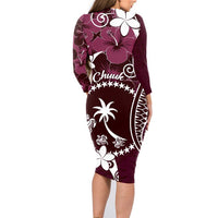 FSM Chuuk Family Matching Long Sleeve Bodycon Dress and Hawaiian Shirt Turtle Tropical Flowers Polynesian - Pink LT14 - Polynesian Pride