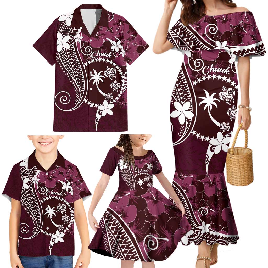 FSM Chuuk Family Matching Mermaid Dress and Hawaiian Shirt Turtle Tropical Flowers Polynesian - Pink LT14 - Polynesian Pride