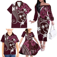 FSM Chuuk Family Matching Off The Shoulder Long Sleeve Dress and Hawaiian Shirt Turtle Tropical Flowers Polynesian - Pink LT14 - Polynesian Pride