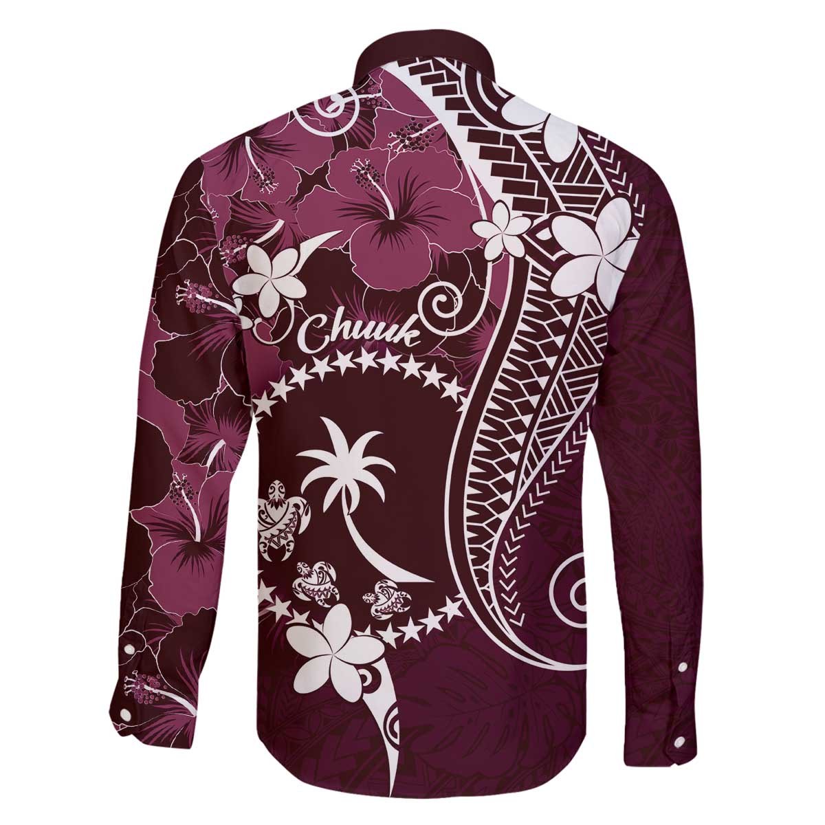 FSM Chuuk Family Matching Off The Shoulder Long Sleeve Dress and Hawaiian Shirt Turtle Tropical Flowers Polynesian - Pink LT14 - Polynesian Pride