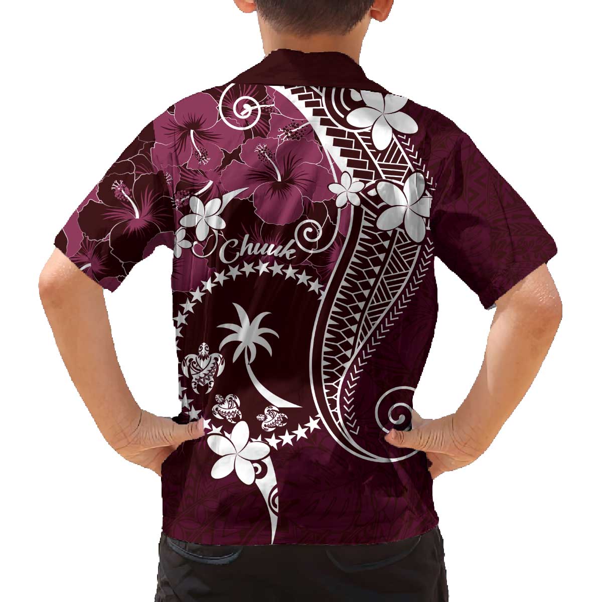 FSM Chuuk Family Matching Off Shoulder Short Dress and Hawaiian Shirt Turtle Tropical Flowers Polynesian - Pink LT14 - Polynesian Pride