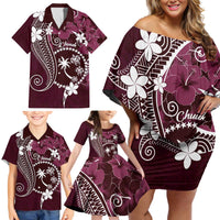 FSM Chuuk Family Matching Off Shoulder Short Dress and Hawaiian Shirt Turtle Tropical Flowers Polynesian - Pink LT14 - Polynesian Pride