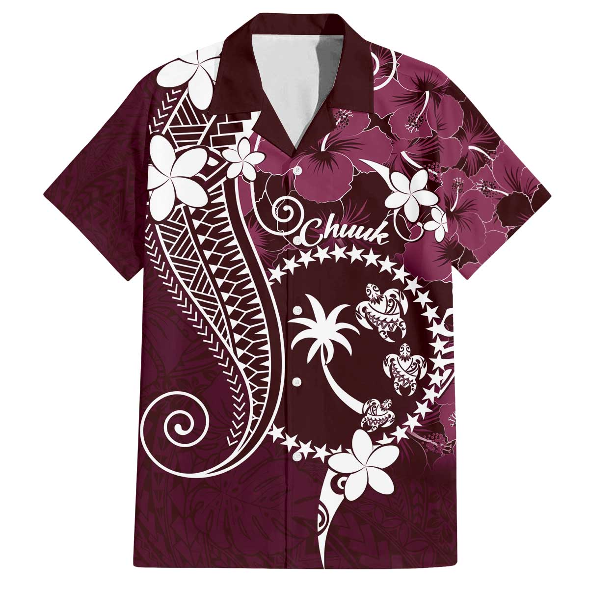 FSM Chuuk Family Matching Off Shoulder Short Dress and Hawaiian Shirt Turtle Tropical Flowers Polynesian - Pink LT14 Dad's Shirt - Short Sleeve Pink - Polynesian Pride