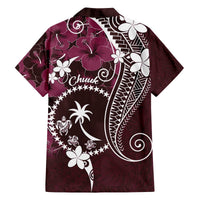 FSM Chuuk Family Matching Off Shoulder Short Dress and Hawaiian Shirt Turtle Tropical Flowers Polynesian - Pink LT14 - Polynesian Pride
