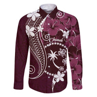 FSM Chuuk Family Matching Puletasi and Hawaiian Shirt Turtle Tropical Flowers Polynesian - Pink LT14 Dad's Shirt - Long Sleeve Pink - Polynesian Pride