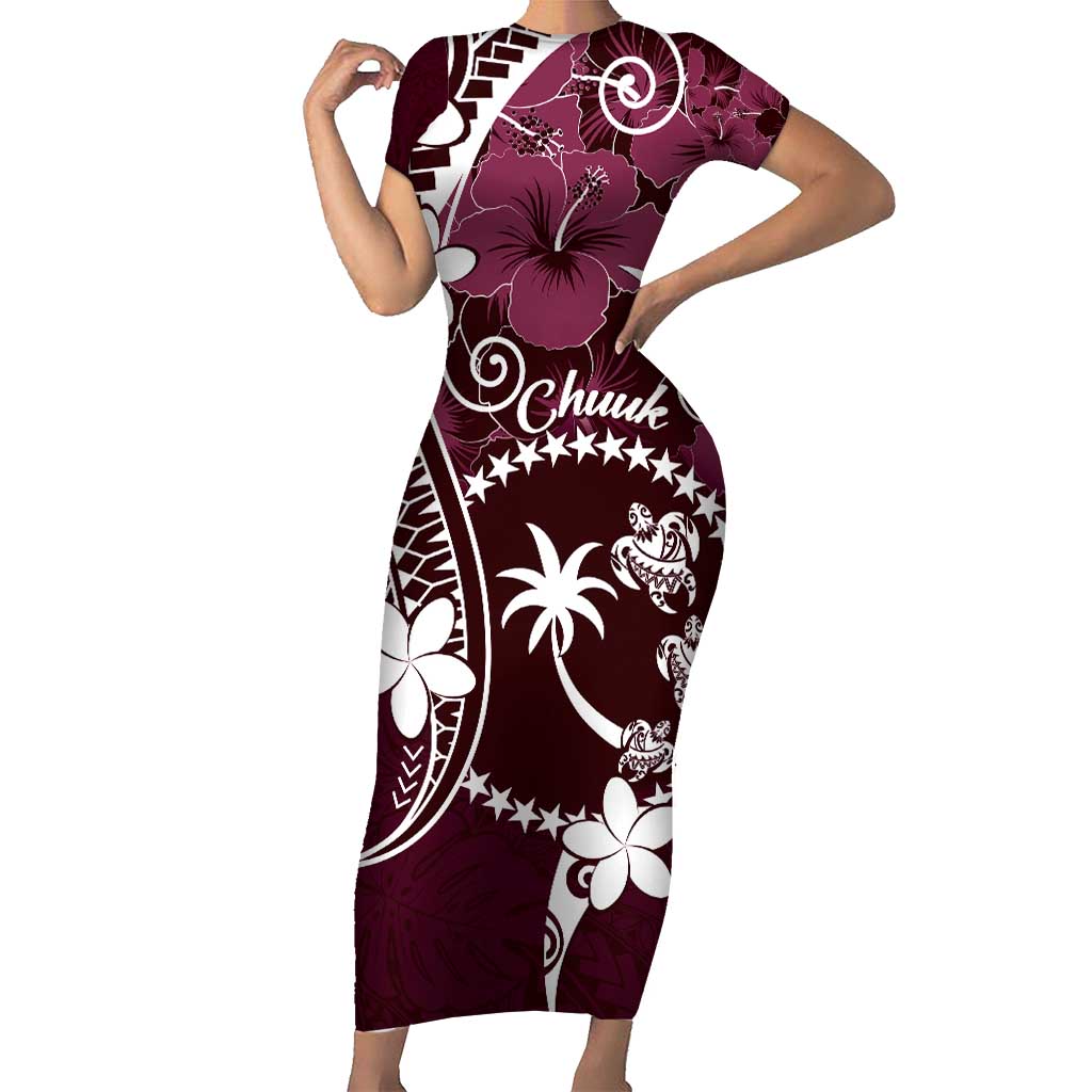 FSM Chuuk Family Matching Short Sleeve Bodycon Dress and Hawaiian Shirt Turtle Tropical Flowers Polynesian - Pink LT14 Mom's Dress Pink - Polynesian Pride
