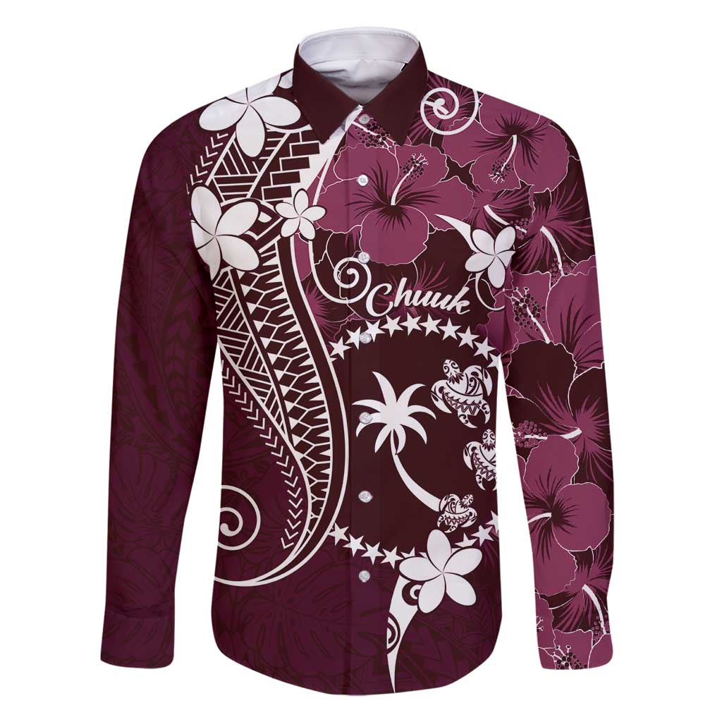 FSM Chuuk Family Matching Summer Maxi Dress and Hawaiian Shirt Turtle Tropical Flowers Polynesian - Pink LT14 Dad's Shirt - Long Sleeve Pink - Polynesian Pride