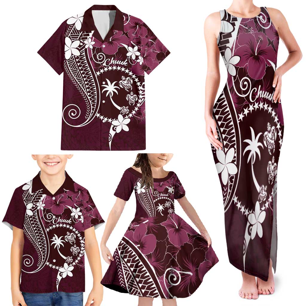 FSM Chuuk Family Matching Tank Maxi Dress and Hawaiian Shirt Turtle Tropical Flowers Polynesian - Pink LT14 - Polynesian Pride