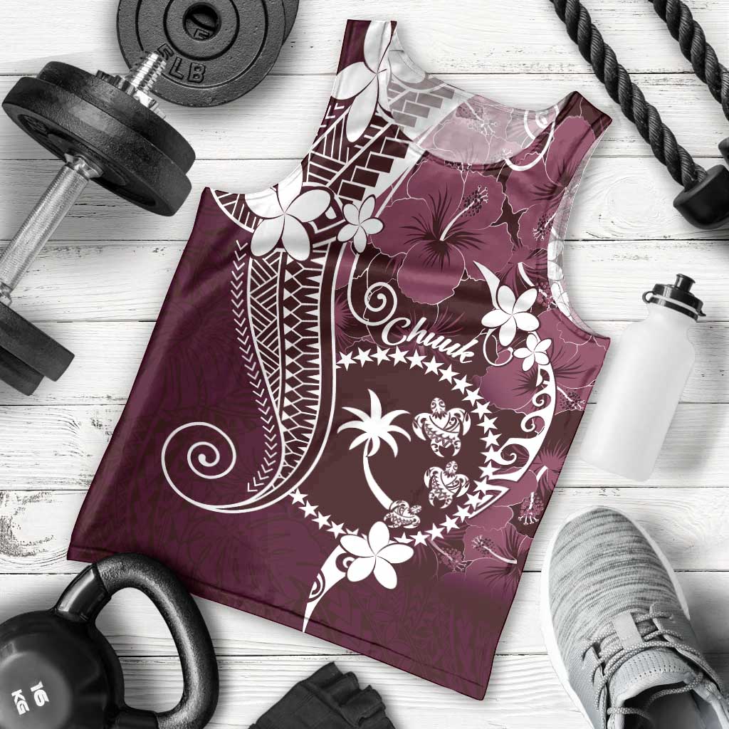 FSM Chuuk Men Tank Top Turtle Tropical Flowers Polynesian - Pink