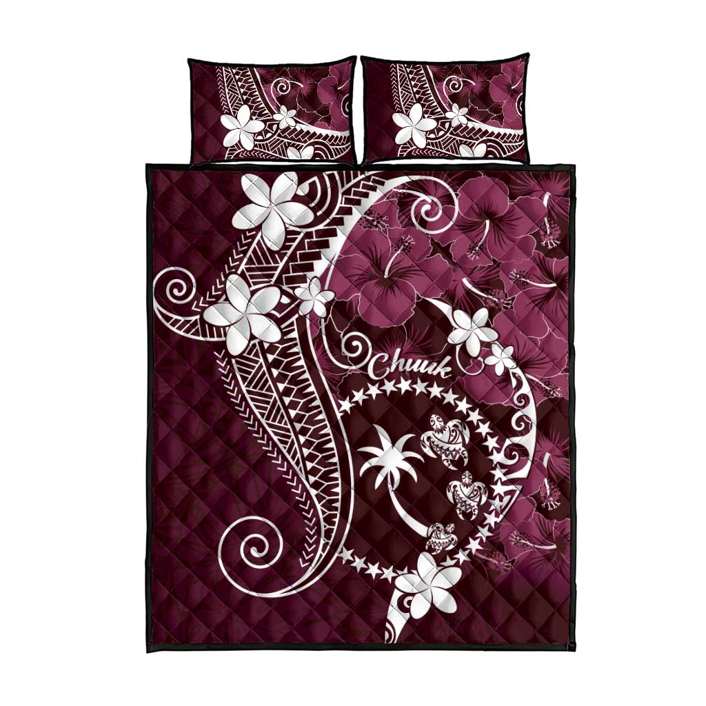 FSM Chuuk Quilt Bed Set Turtle Tropical Flowers Polynesian - Pink
