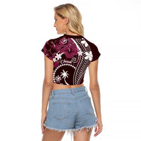 FSM Chuuk Raglan Cropped T Shirt Turtle Tropical Flowers Polynesian - Pink