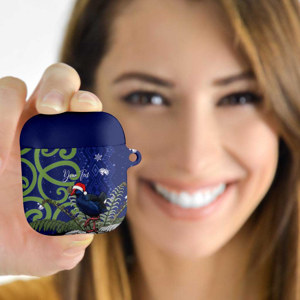 Personalized New Zealand Pukeko Christmas AirPods Case Meri Kirihimete Taniko Ponga Koru Blue - Polynesian Pride