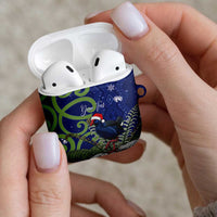 Personalized New Zealand Pukeko Christmas AirPods Case Meri Kirihimete Taniko Ponga Koru Blue - Polynesian Pride