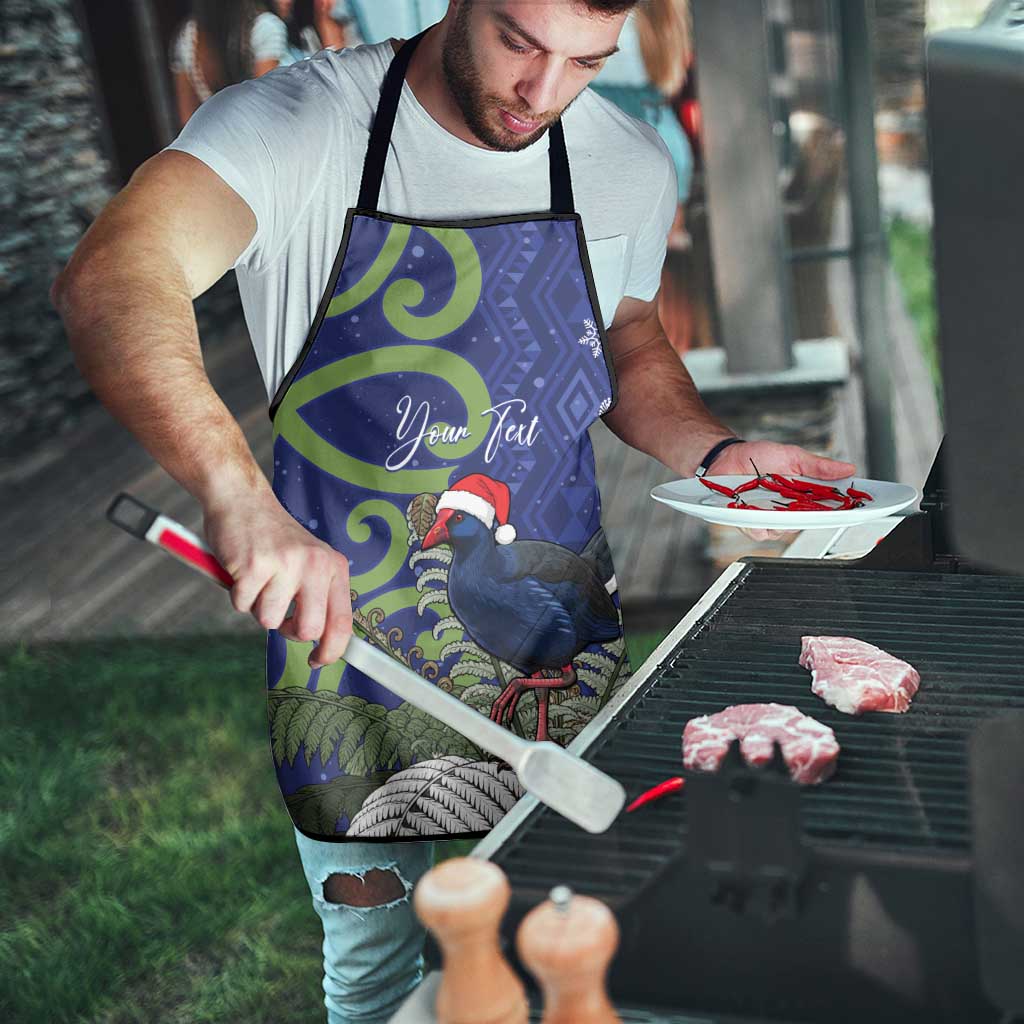 Personalized New Zealand Pukeko Christmas Apron Meri Kirihimete Taniko Ponga Koru Blue - Polynesian Pride
