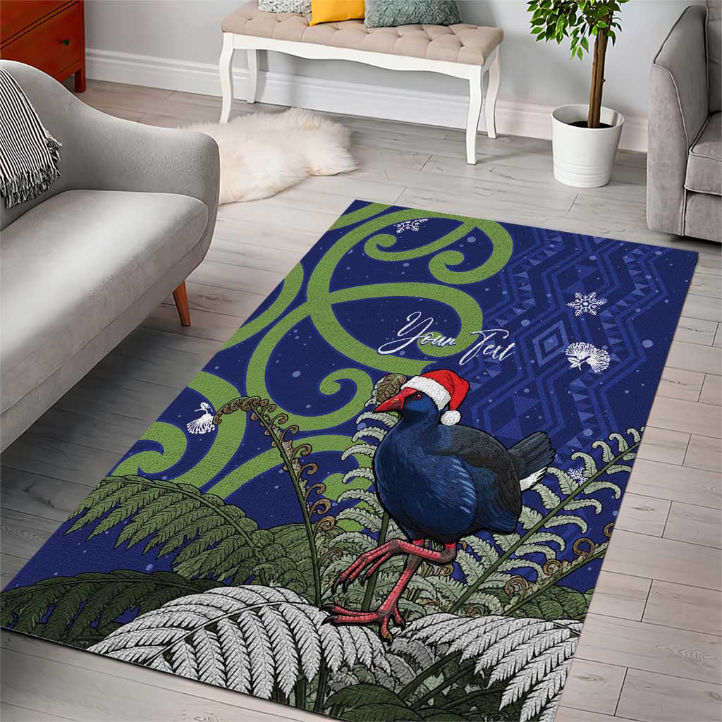 Personalized New Zealand Pukeko Christmas Area Rug Meri Kirihimete Taniko Ponga Koru Blue - Polynesian Pride