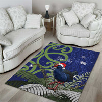 Personalized New Zealand Pukeko Christmas Area Rug Meri Kirihimete Taniko Ponga Koru Blue - Polynesian Pride