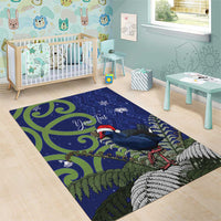 Personalized New Zealand Pukeko Christmas Area Rug Meri Kirihimete Taniko Ponga Koru Blue - Polynesian Pride