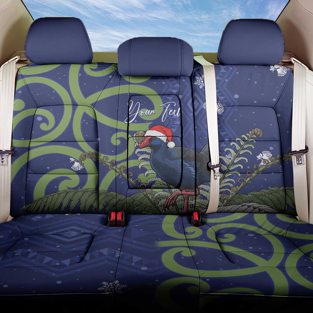 Personalized New Zealand Pukeko Christmas Back Car Seat Cover Meri Kirihimete Taniko Ponga Koru Blue LT14 One Size Blue - Polynesian Pride