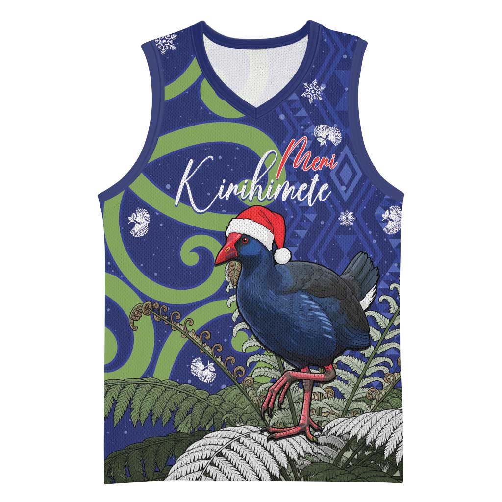 Personalized New Zealand Pukeko Christmas Basketball Jersey Meri Kirihimete Taniko Ponga Koru Blue LT14 Unisex Blue - Polynesian Pride