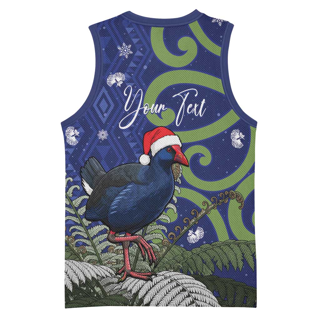 Personalized New Zealand Pukeko Christmas Basketball Jersey Meri Kirihimete Taniko Ponga Koru Blue LT14 - Polynesian Pride