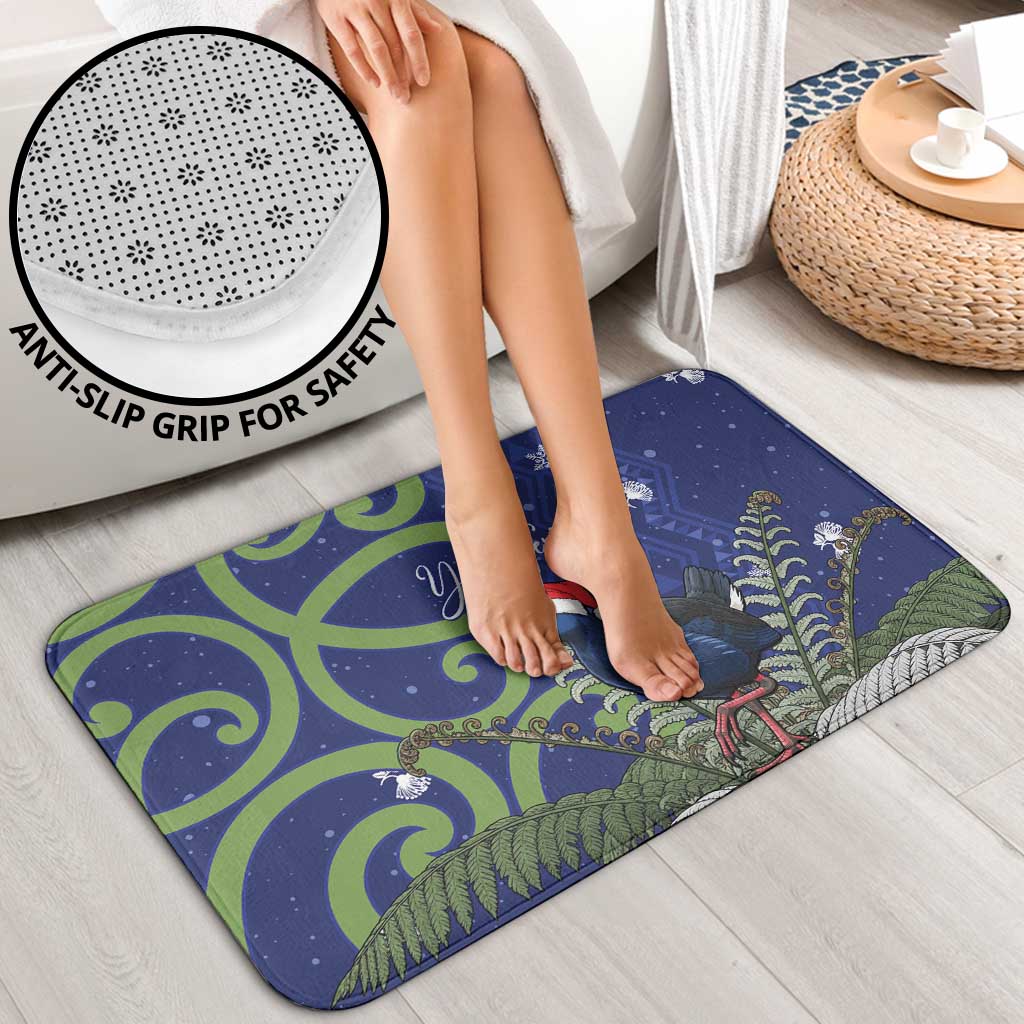 Personalized New Zealand Pukeko Christmas Bathroom Set Meri Kirihimete Taniko Ponga Koru Blue - Polynesian Pride