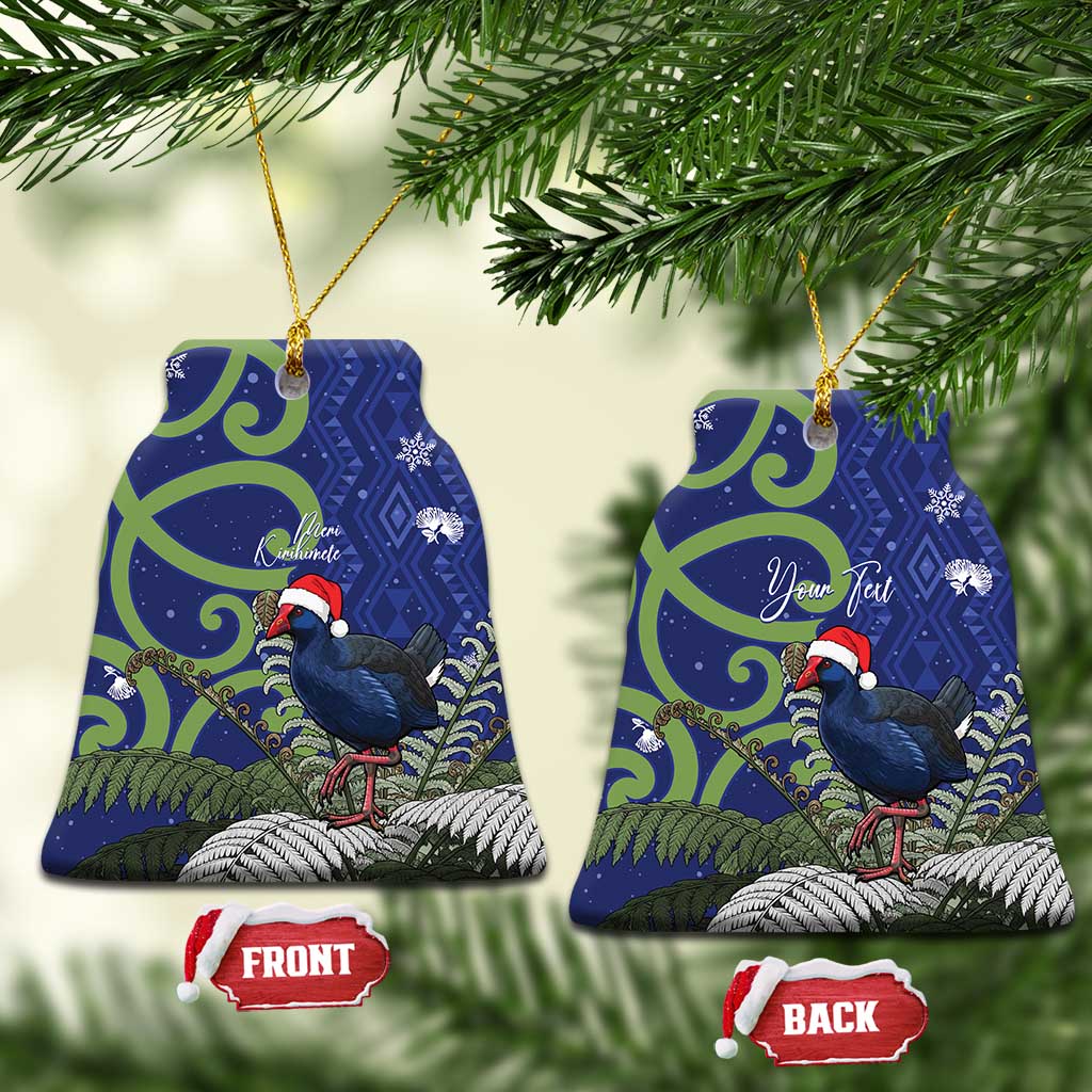 Personalized New Zealand Pukeko Christmas Ceramic Ornament Meri Kirihimete Taniko Ponga Koru Blue - Polynesian Pride