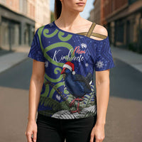 Personalized New Zealand Pukeko Christmas Cross Shoulder Shirt Meri Kirihimete Taniko Ponga Koru Blue LT14 - Polynesian Pride