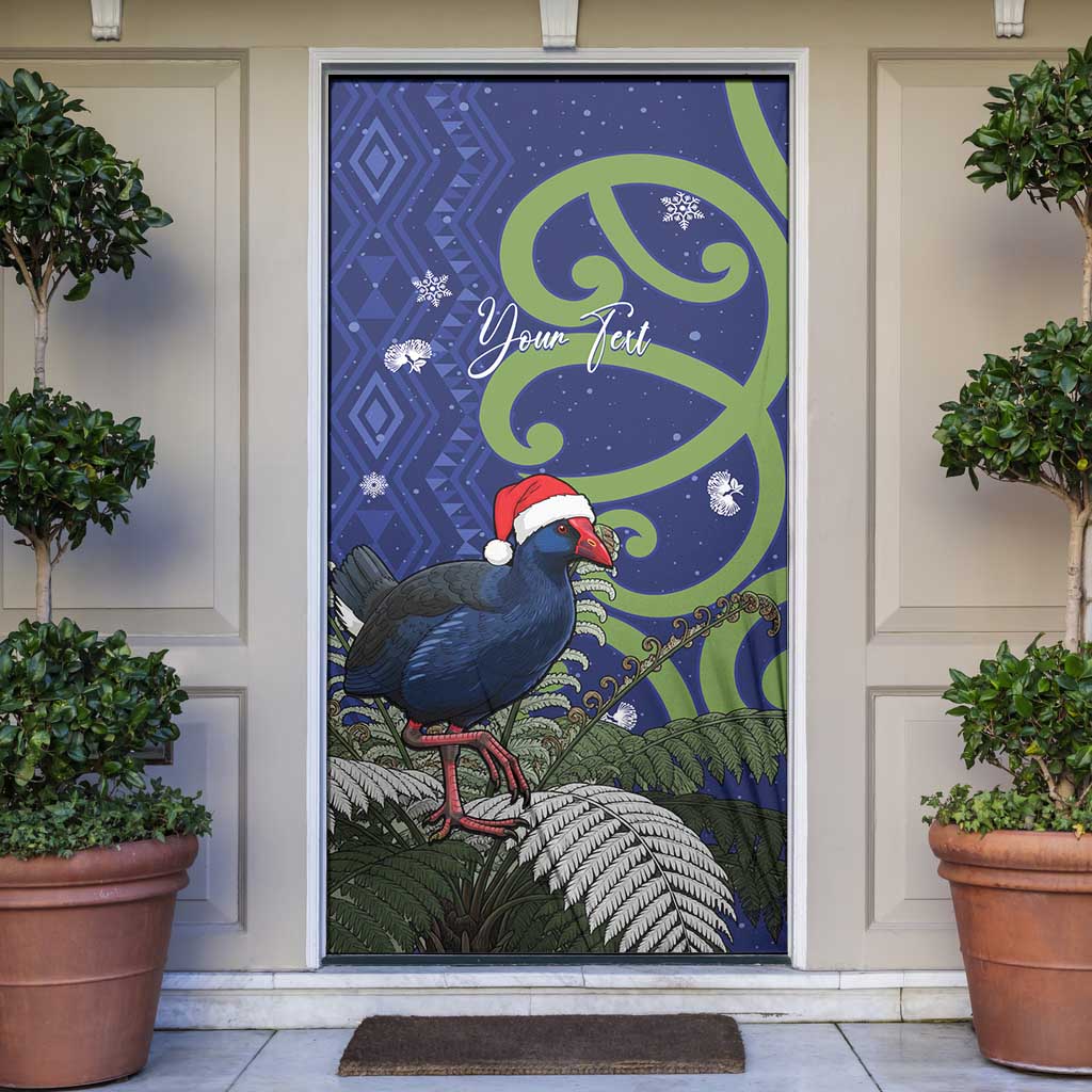 Personalized New Zealand Pukeko Christmas Door Cover Meri Kirihimete Taniko Ponga Koru Blue LT14 Blue - Polynesian Pride