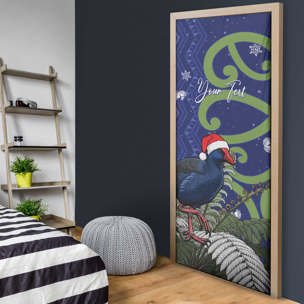 Personalized New Zealand Pukeko Christmas Door Cover Meri Kirihimete Taniko Ponga Koru Blue LT14 - Polynesian Pride