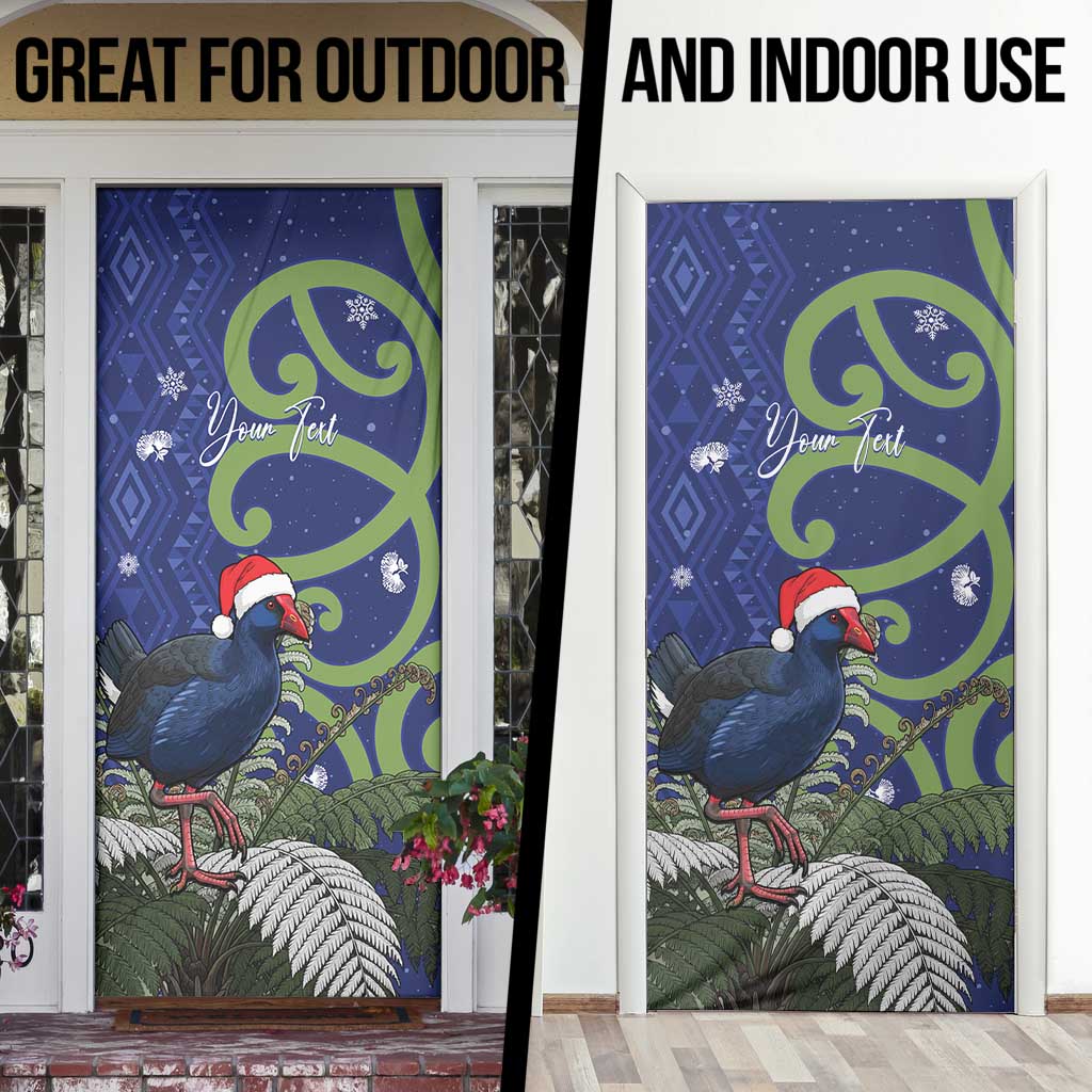 Personalized New Zealand Pukeko Christmas Door Cover Meri Kirihimete Taniko Ponga Koru Blue LT14 - Polynesian Pride