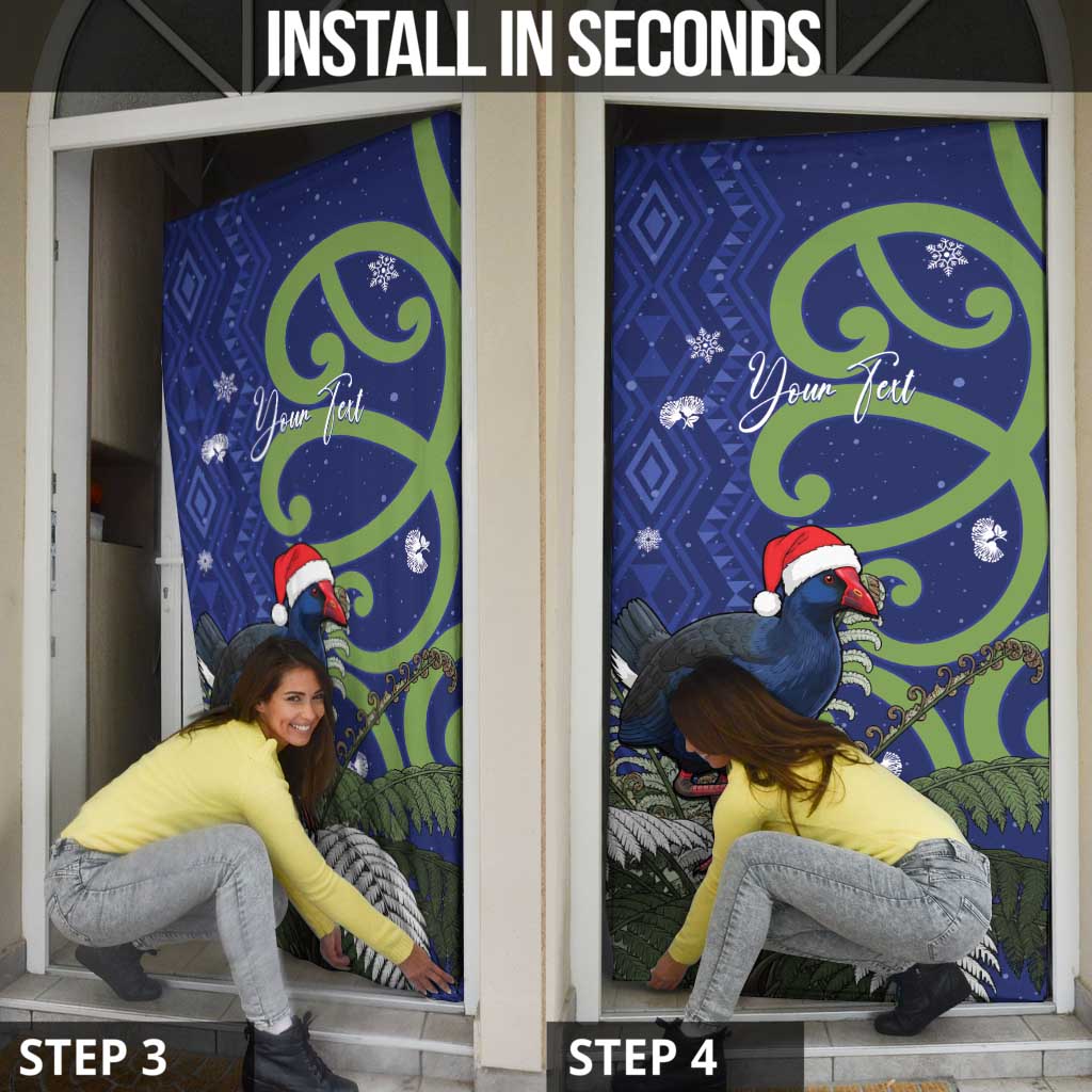Personalized New Zealand Pukeko Christmas Door Cover Meri Kirihimete Taniko Ponga Koru Blue LT14 - Polynesian Pride